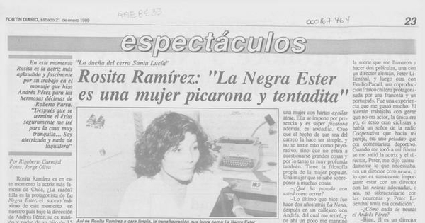 Rosita Ramírez: "La negra Ester es una mujer picarona y tentadita"