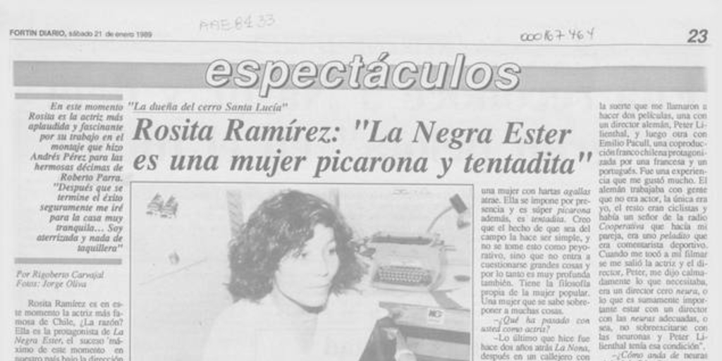 Rosita Ramírez: "La negra Ester es una mujer picarona y tentadita"