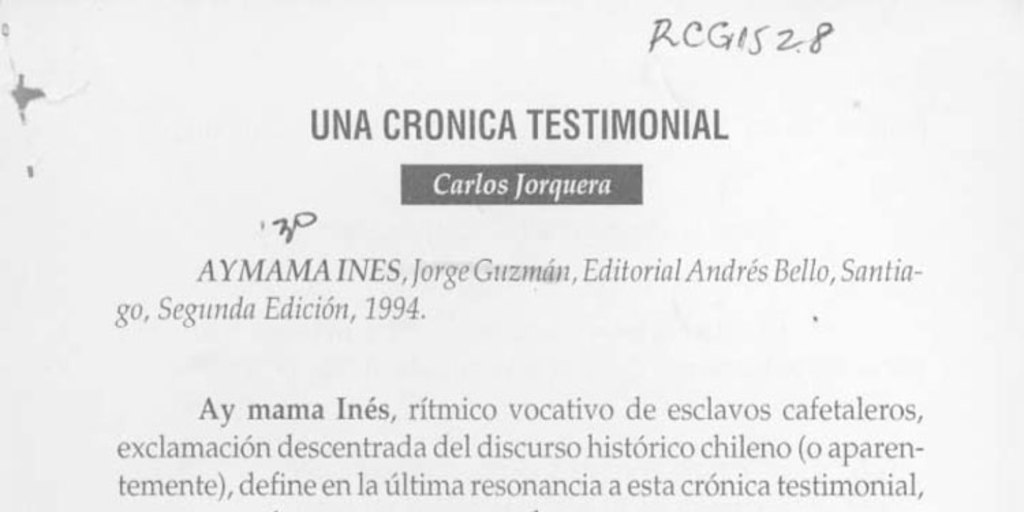 Una crónica testimonial