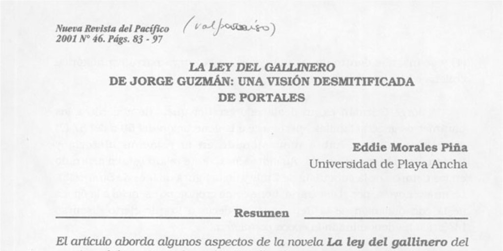 La ley del gallinero de Jorge Guzmán, una visión desmitificada de Portales