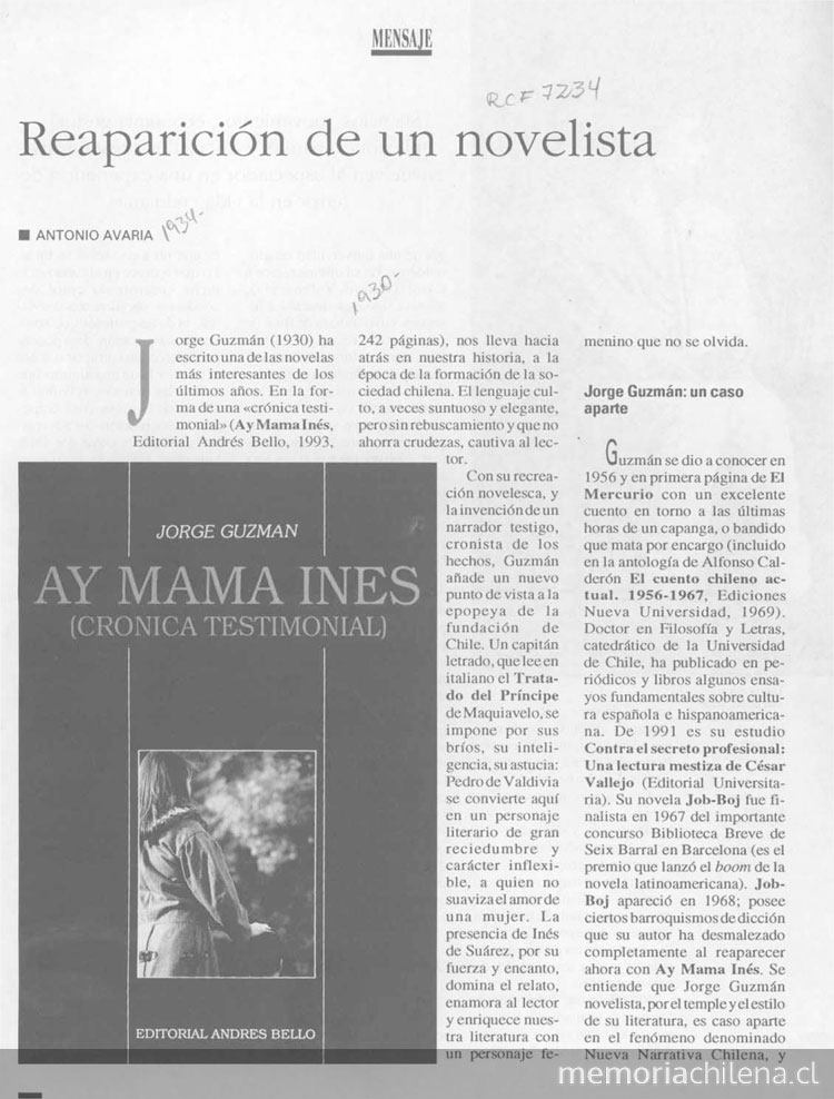 Reaparición de un novelista