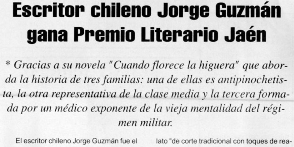 Escritor chileno Jorge Guzmán gana premio literario Jaén