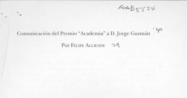 Comunicación del premio Academia, a D. Jorge Guzmán