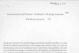Comunicación del premio Academia, a D. Jorge Guzmán