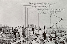 Demostración gráfica de la colocación del vidrio "pavé" en la construcción de la gran cúpula de la Caja de Crédito Hipotecario.