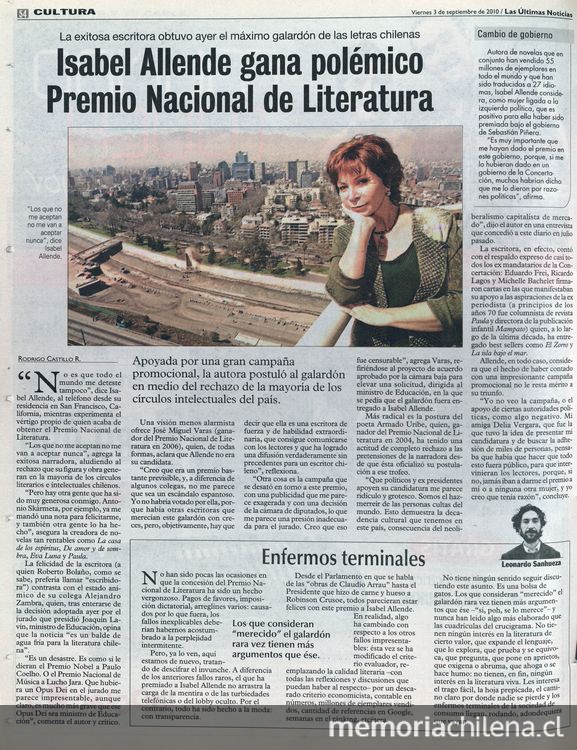  Isabel allende gana polémico Premio Nacional de Literatura