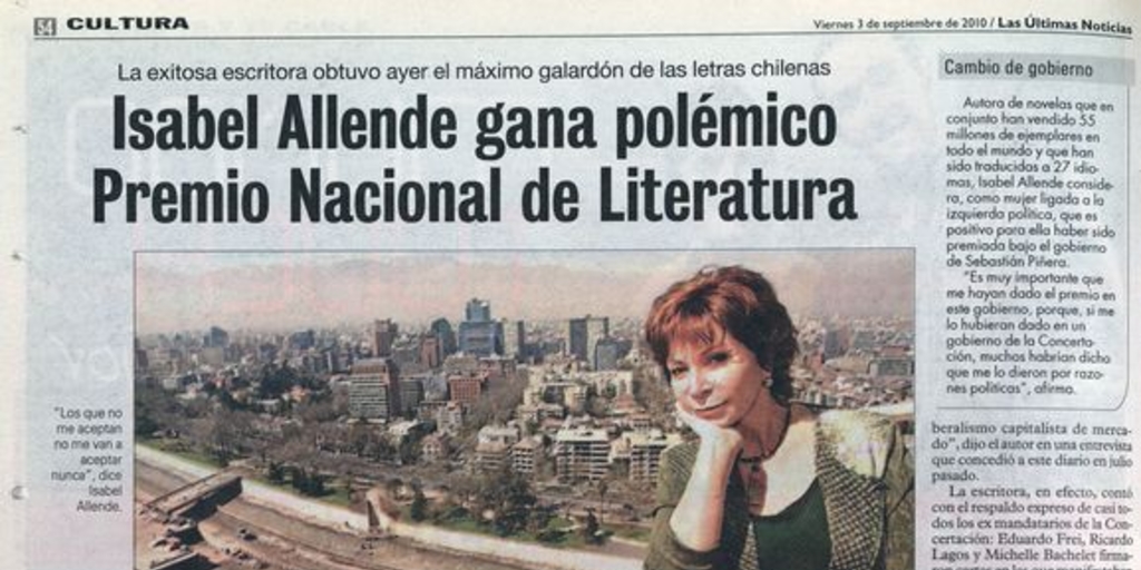  Isabel allende gana polémico Premio Nacional de Literatura