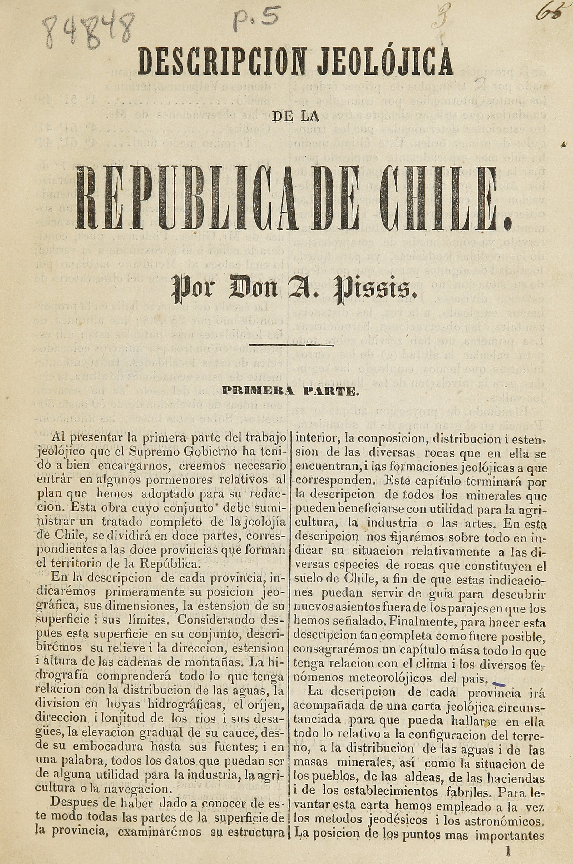 Descripción jeolójica de la República de Chile