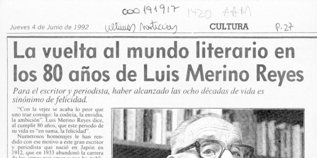 La vuelta al mundo literario en los 80 años de Luis Merino Reyes