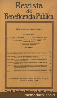 "Consideraciones sobre personal auxiliar el médico, de la sanidad nacional y del servicio social", Revista de Beneficencia Pública, IX, (3): 396-411, 1925.