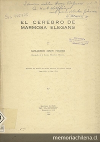 El Cerebro de Marmosa elegans. Santiago de Chile: Imp. "El Esfuerzo", 1944. 38 p.