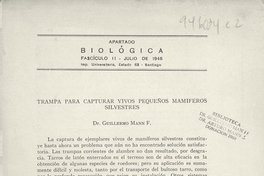 Trampa para capturar vivos pequeños mamíferos silvestres. Santiago: Imp. Universitaria, 1945. 3 p.