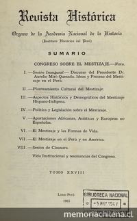 Congreso sobre el mestizaje. Lima: Academia Nacional de La Historia, 1965.