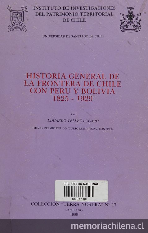  Pacto de tregua entre Chile y Bolivia 1884, En Téllez Lugaro, Eduardo. Historia general de la frontera de Chile con Perú y Bolivia: 1825-1929. Santiago, Univ. de Santiago, Instituto de Investigaciones del Patrimonio Territorial de Chile, 1989, p.227-229