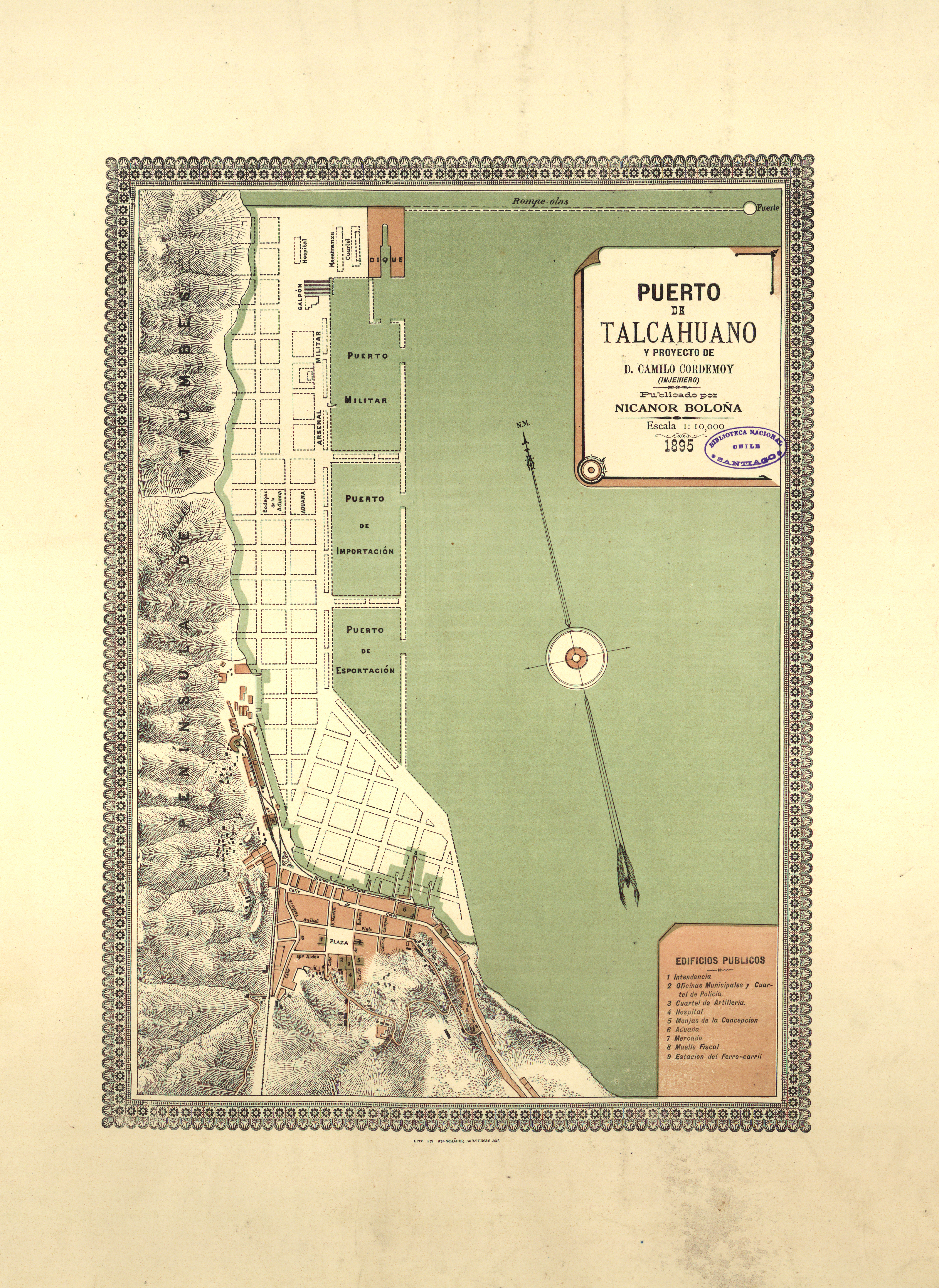 Puerto de Talcahuano y proyecto de Camilo Cordemoy, 1895