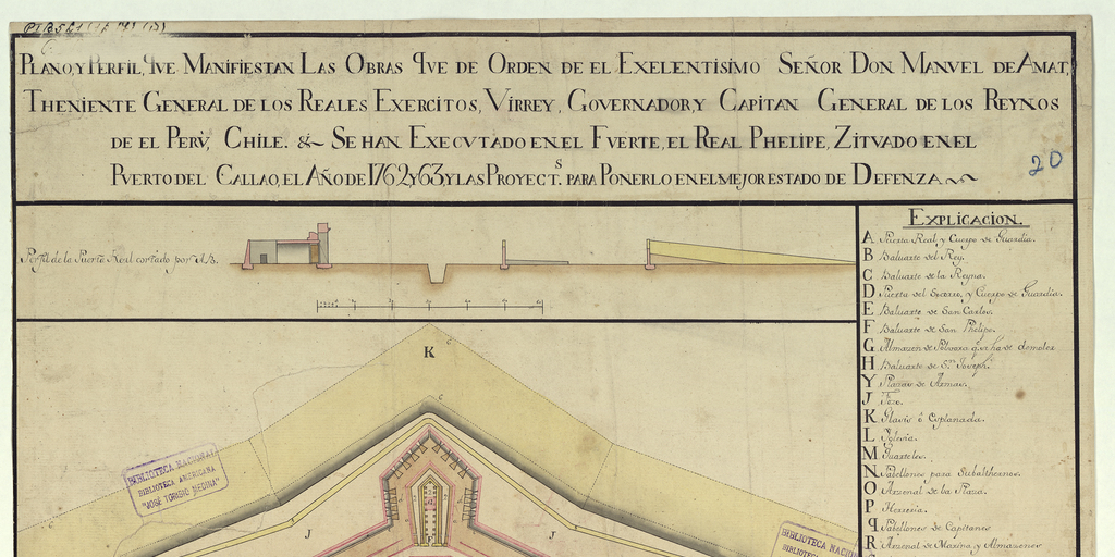 Plano y perfil que manifiestan las obras que de orden de el Excelentisimo señor don Manuel de Amat...hacia 1765