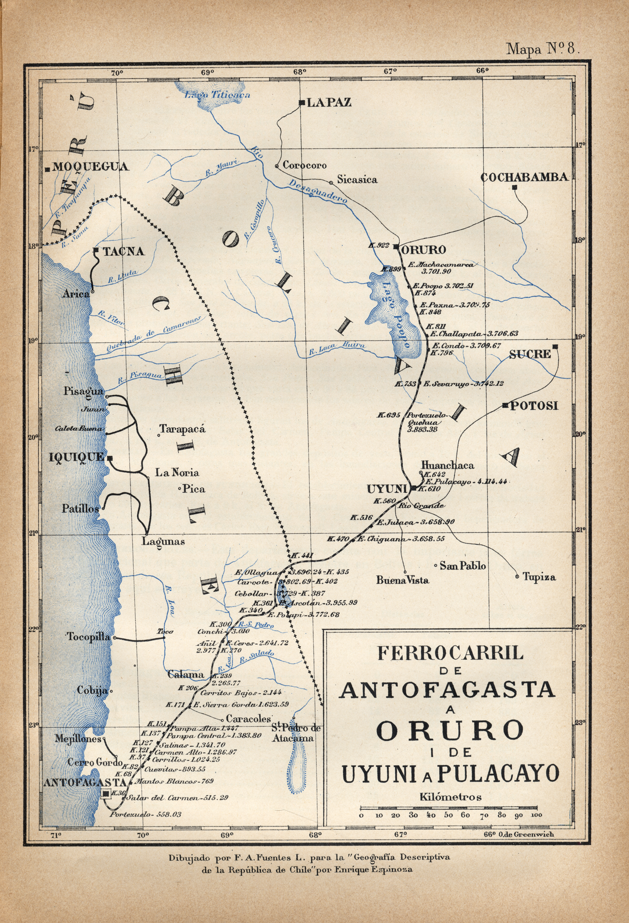 Ferrocarril de Antofagasta a Oruro i de Uyuno a Pulacayo, hacia 1885