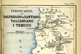 Plano del ferrocarril Valparaíso a Santiago, Talcahuano i Temuco, hacia 1885