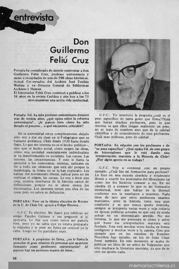 Entrevista : Don Guillermo Feliú Cruz