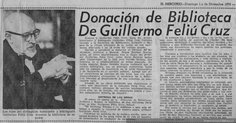 Donación de biblioteca de Guillermo Feliú Cruz