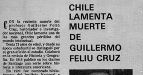 Chile lamenta muerte de Guillermo Feliú Cruz