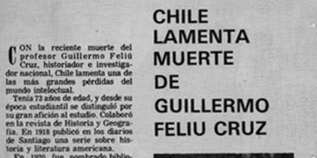 Chile lamenta muerte de Guillermo Feliú Cruz