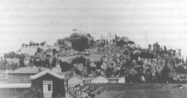 Vista del Cerro Santa Lucía después de su remodelación hacia 1875