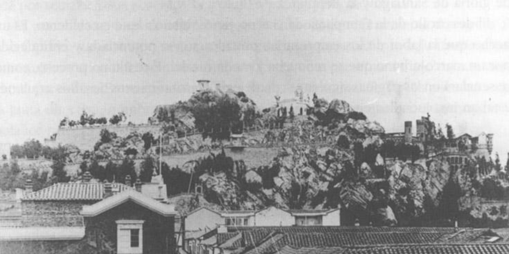 Vista del Cerro Santa Lucía después de su remodelación hacia 1875