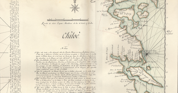Mapa de la isla y archipiélago de Chiloé, diseñado en 1787 por Juan José de Moraleda