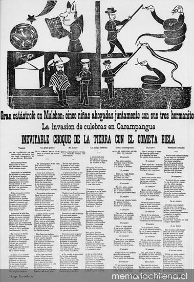 Gran catástrofe en Mulchén : cinco niñas ahogadas juntamente con sus tres hermanitos. La invasión de culebras en Carampangue. Inevitable choque de la tierra con el Cometa Biela