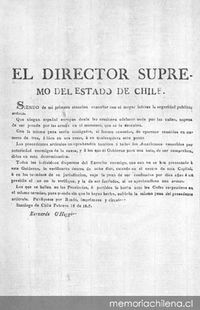 El Director Supremo del Estado de Chile. Siendo mi primera atención consultar con el mayor interés ... Santiago de Chile Febrero 18 de 1817