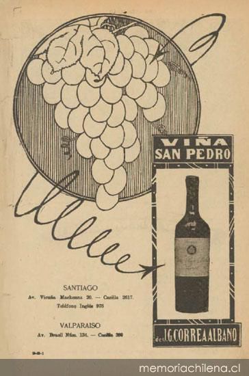 Aviso publicitario de Viña San Pedro, 1920