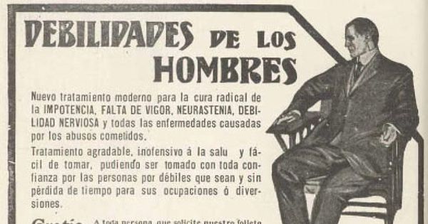 Aviso publicitario sobre trastornos sexuales, 1912