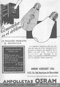 Aviso publicitario de ampolletas, 1934