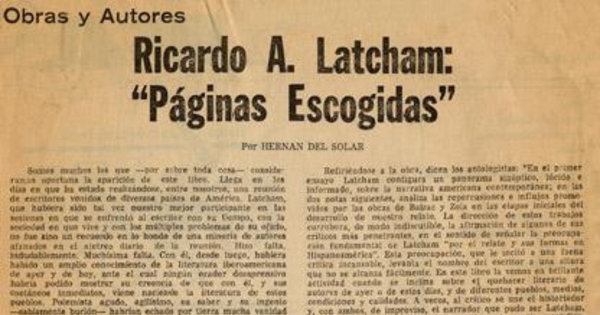 Ricardo A. Latcham : Páginas Escogidas