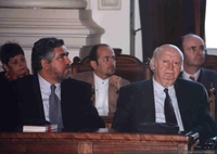 Ceremonia Premio Municipalidad de Santiago, junto a Carlos Cerda y Ramón Griffero, 1997