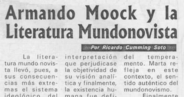 Armando Moock y la literatura mundonovista