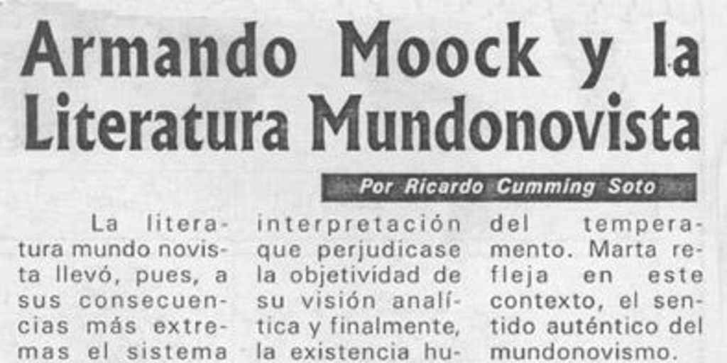 Armando Moock y la literatura mundonovista