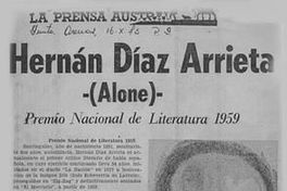 Hernán Díaz Arrieta (Alone), Premio Nacional de Literatura 1959