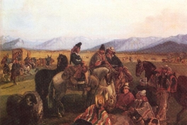 Rodeo de huasos maulinos, atribuido a Juan Mauricio Rugendas