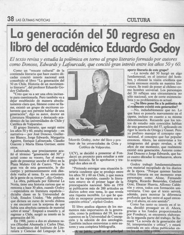 La Generación del 50 regresa con libro del académico Eduardo Godoy