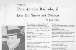 Para Antonio Machado : al leer de nuevo sus poemas