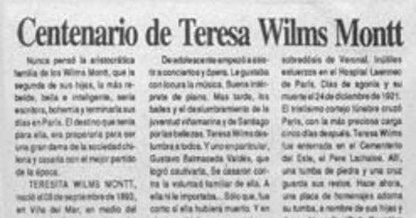 Centenario de Teresa Wilms Montt