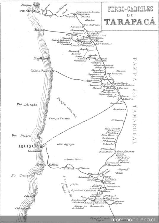 Mapa de ferrocarriles de Tarapacá, 1849-1851