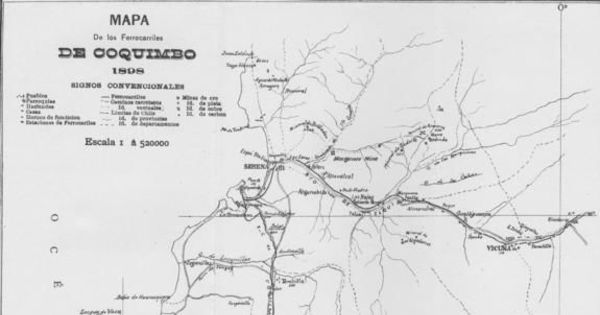 Mapa de los ferrocarriles de Coquimbo, 1898