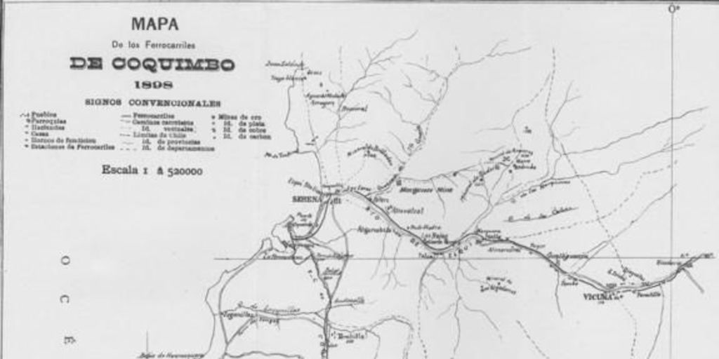 Mapa de los ferrocarriles de Coquimbo, 1898