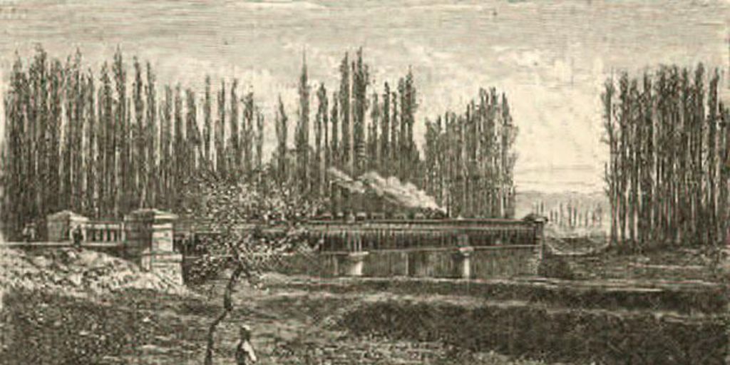 Puente del ferrocarril sobre el río Mapocho, hacia 1870