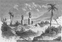 Monumentos de Isla de Pascua, dibujo realizado por la expedición de La Perouse