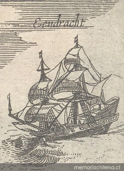 Dibujo del barco Eendracht utilizado en la expedición de Willem Schouten y Jacobo Le Maire, 1615-1617