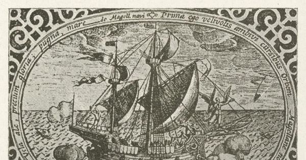 Nave Victoria, única de la armada de Hernando de Magallanes que dio la vuelta al mundo, grabado de 1603